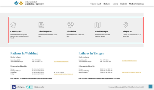 Links auf der Startseite